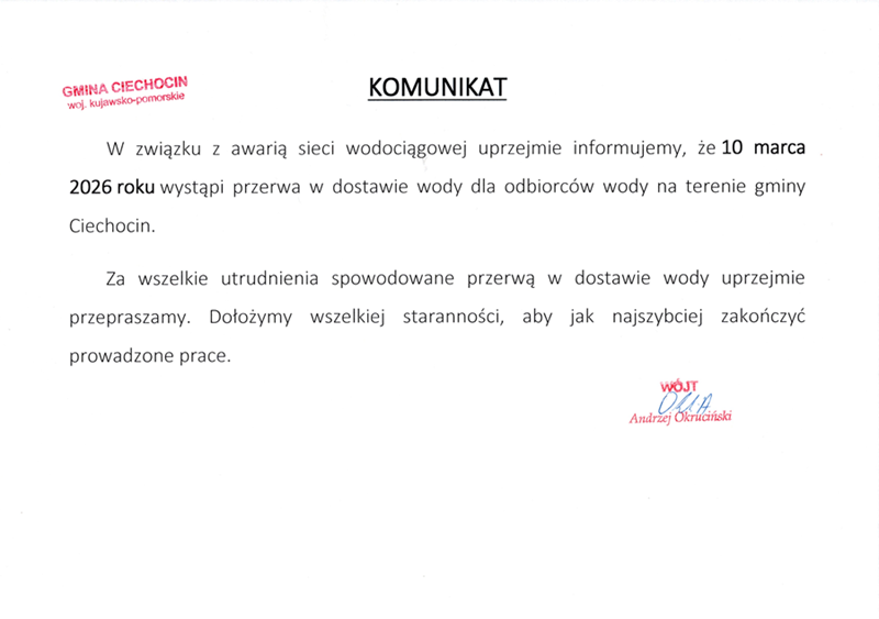 Komunikat Brak Wody