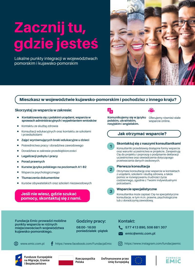 PLAKAT Fundacji Emic - wsparcie dla cudzoziemców