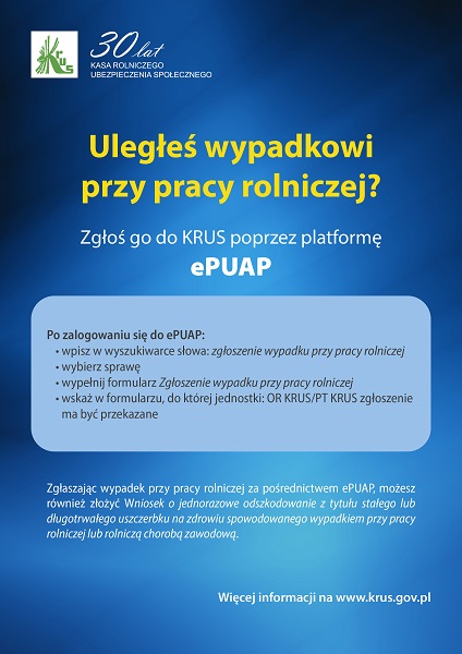 Zgłoszenie wypadku przy pracy rolniczej możliwe także przez ePUAP