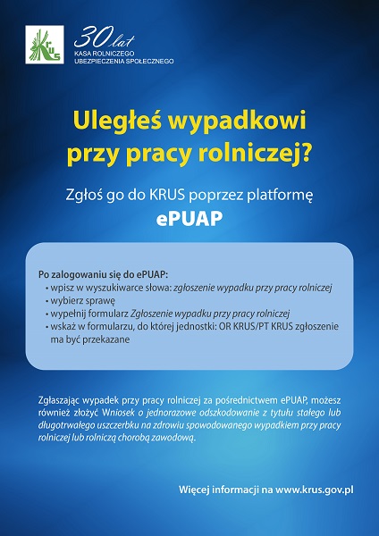 Zgłoszenie wypadku przy pracy rolniczej możliwe także przez ePUAP